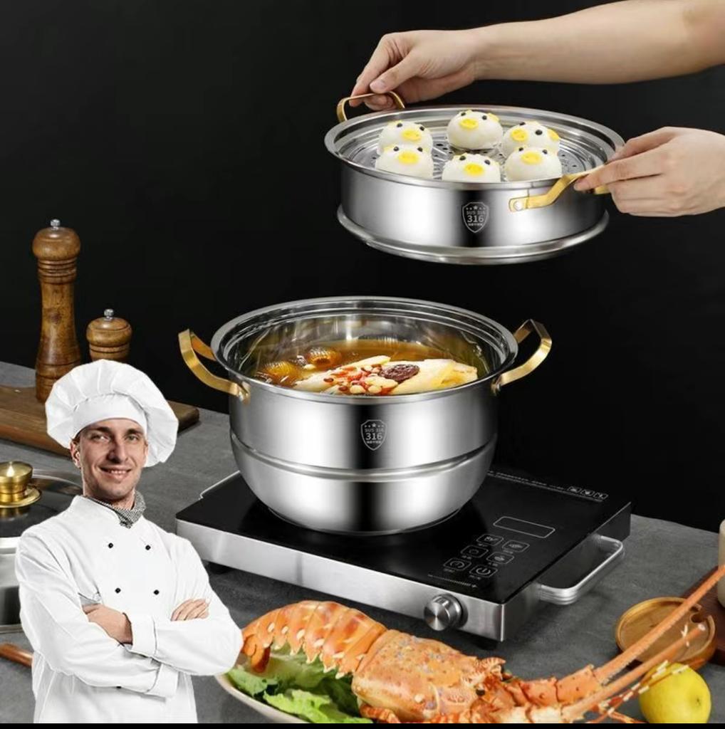 Пароварка из нержавеющей стали 316, пищевая, увеличенная и утолщенная, бытовая, большой емкости, многослойная, для приготовления супа