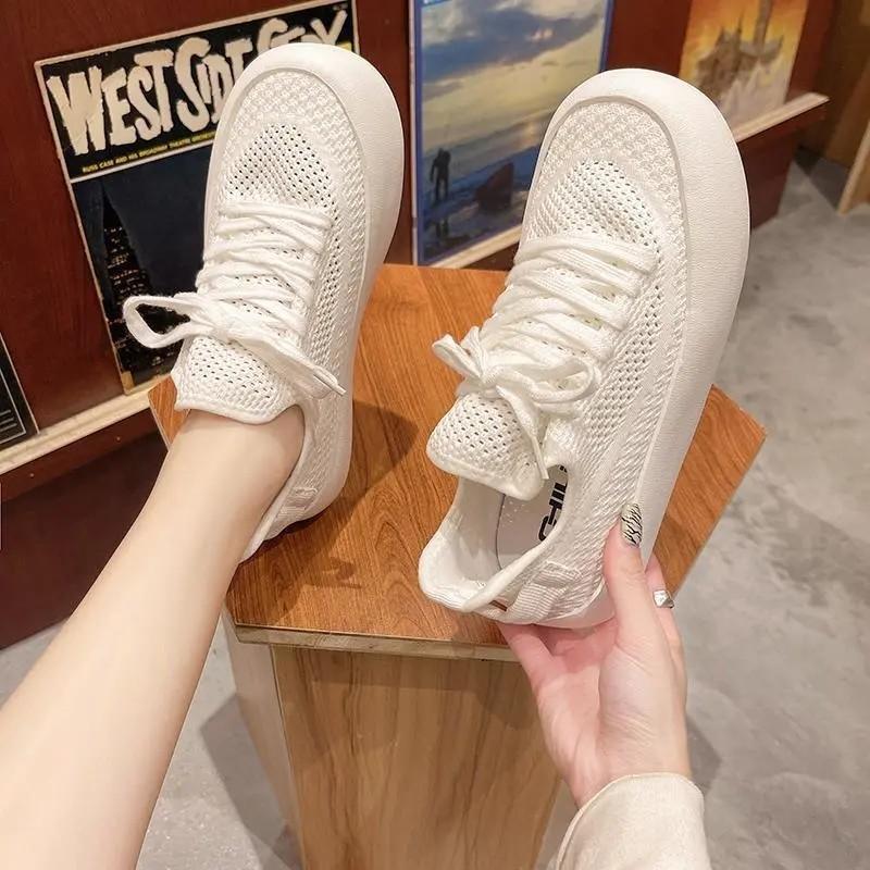 Трикотажные сетчатые туфли женские летние дышащие кроссовки модные туфли на плоской платформе женские белые повседневные спортивные туфли Tenis Feminino