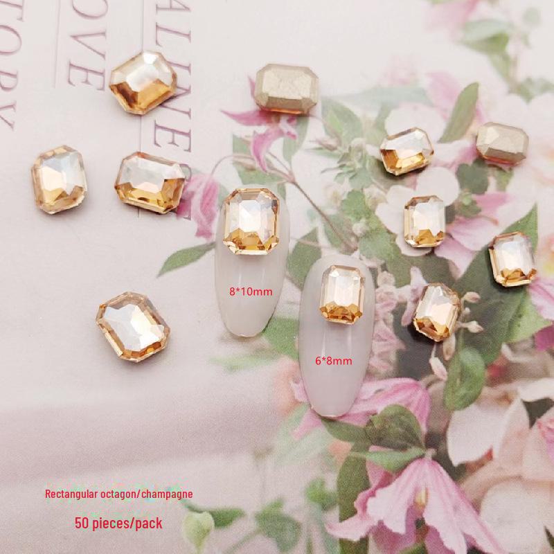 Прямоугольные восьмиугольные наклейки для дизайна ногтей - хрустальные стеклянные бриллианты и цветные сахарные камни