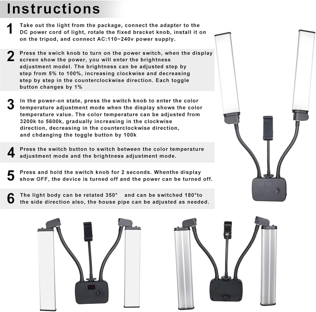 45 Вт Гибкий светодиодный заполняющий свет с двумя плечами Светодиодная кольцевая лампа для красоты Двухцветная с регулировкой яркости 3 режима освещения Фотографическое освещение для селфи