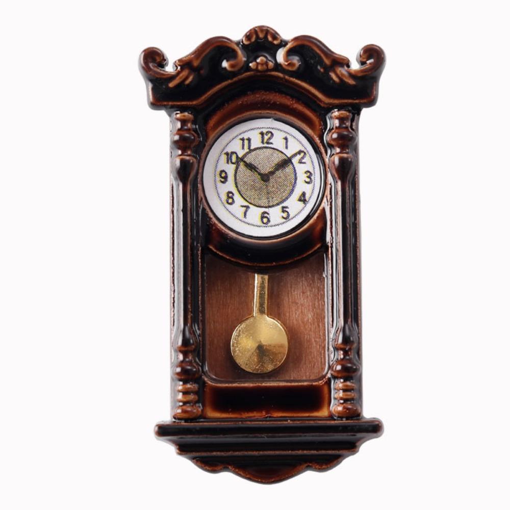 Movable Pendulum Dollhouse Wall Clock Wooden Design Pendulum Clock Study Room Decor