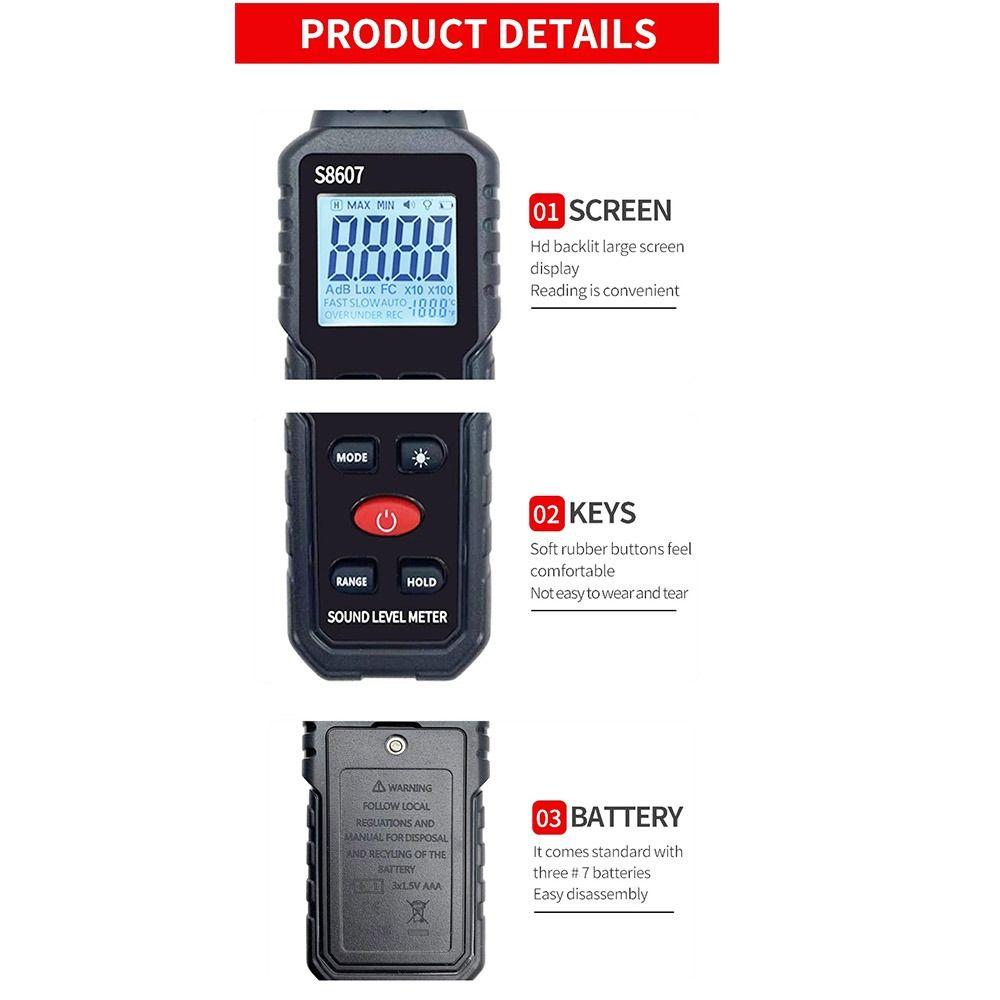 Ручной децибеллиметр 30~130 дБ дБ метр мини шумомер бытовой