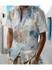 Men's Tropical Gray-Blue & White -Over Print Short Sleeve Button- Shirt - Loose Fit Casual Collar Summer Beachwear, Shirt for Outdoor & Everyday Use,