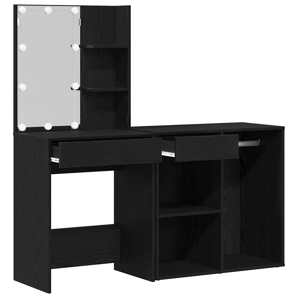LED Vanity Table Set Black Oak Effect 140 x 40 x 140 cm