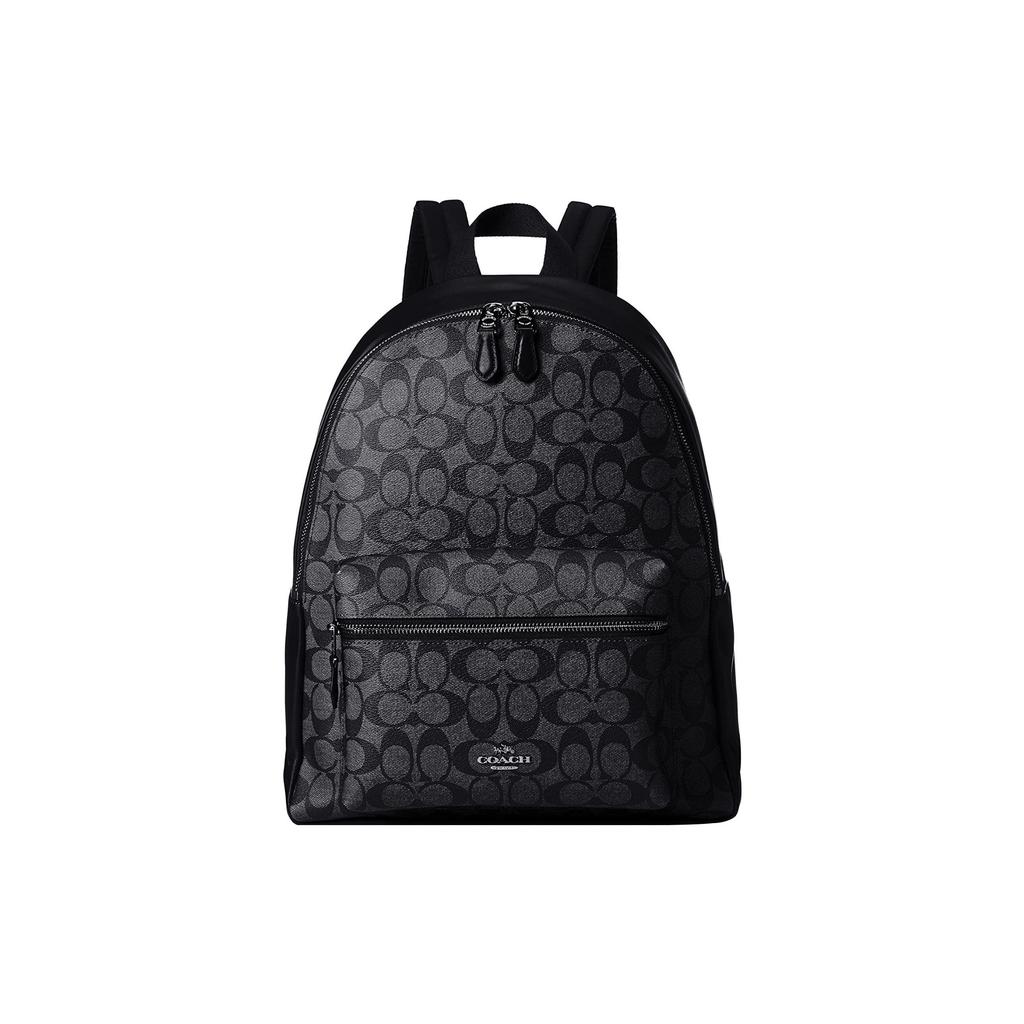Coach Charlie 30 Fashion Casual Monogram Canvas And Calfskin Backpack Unisex Backpack Black 58314-SVDK6