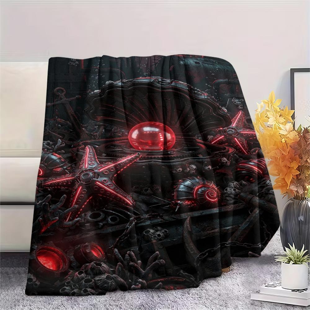 Red mechanical squid seahorse Print Flannel Blanket,High quality Comfortable for All Seasons,Home Decor,Warmth and Comfort,Perfect for Christmas Gifts