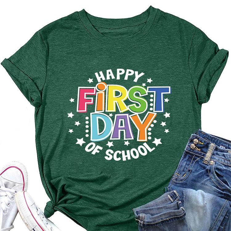 Summer loose crewneck Tshirt happy first day of printed casual shortsleeved fashion top