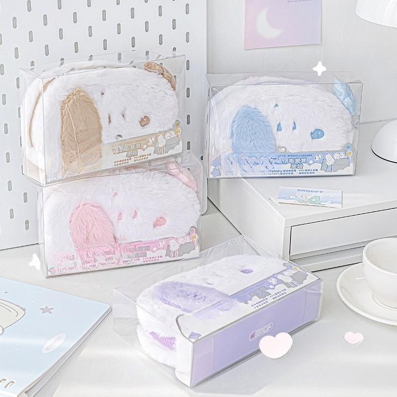RosyPosy soft set, fluffy Snoopy joint pencil case, cute plush dog head pencil case, student stationery bag