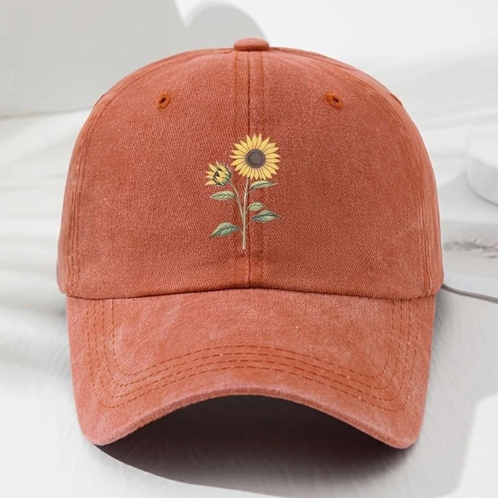 Sunflower Printed Baseball Cap Distressed Travel Hat Vintage Dad Hat For Women Man