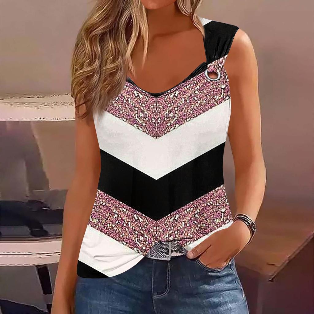 Женская майка с V-образным вырезом, базовые повседневные летние летние топы без рукавов с глубоким боковым вырезом и принтом для женщин