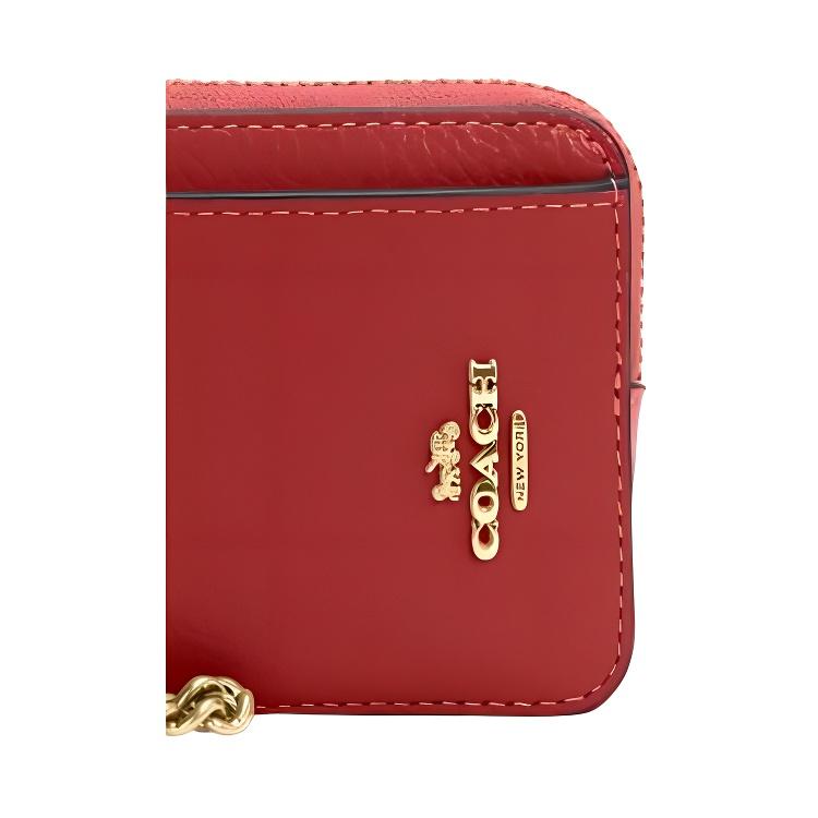 Coach Кошелек-картхолдер на молнии с ремешком-цепочкой на запястье из кожи с фактурой «pebble». Мини-кошелек. Женские кошельки. Красный 6303-IMP1Y