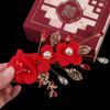 Sweet Crystal Leaf Hair Ornaments Pearl Red Flower Women Barrettes Festival Hairpins Chinese Hanfu Hair Clips Duckbill Clips