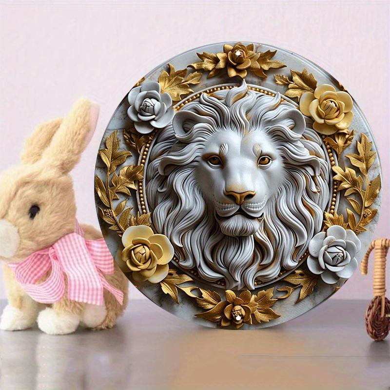 Декор в виде головы льва из дерева с HD-печатью, настенное искусство с предварительно просверленными отверстиями, круглый знак, дверная вешалка или венок для украшения стены входной двери церкви, идеальный вариант