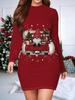 2025 Autumn and Winter New Women's Hip-wrapped Dress,3D Christmas Printing and Dyeing Women's Fashion Long-sleeved Round Neck Sexy Hip-wrapped Dress