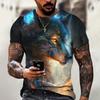 Men's T-shirt Outdoor Breathable Round Neck Top Summer Short Sleeve Wolf Print 3D Pattern Large Loose Men's Clothing