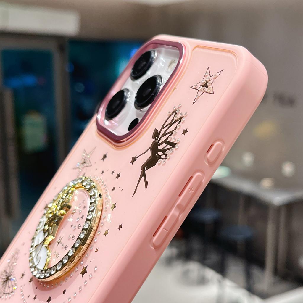 For iPhone 16 Pro Max Case Flower Fairy Pattern TPU+PC Phone Back Cover with Kickstand