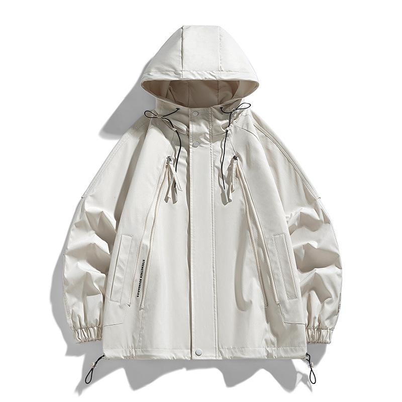 Men's Plus Size Trendy Casual Top Youth Hooded Travel Jacket Solid Colour Windproof Jacket Waterproof Mens Jacket