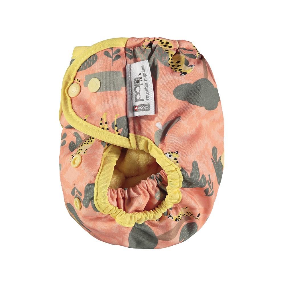 Close, Pop-In Ai2 Safe Reusable Diaper with Snaps for Children Cheetah