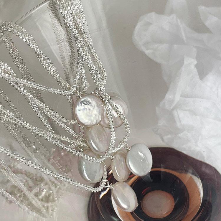 Ожерелье из жемчуга барокко из серебра 925 пробы, сверкающая цепочка на ключицу, элегантное эффектное украшение.