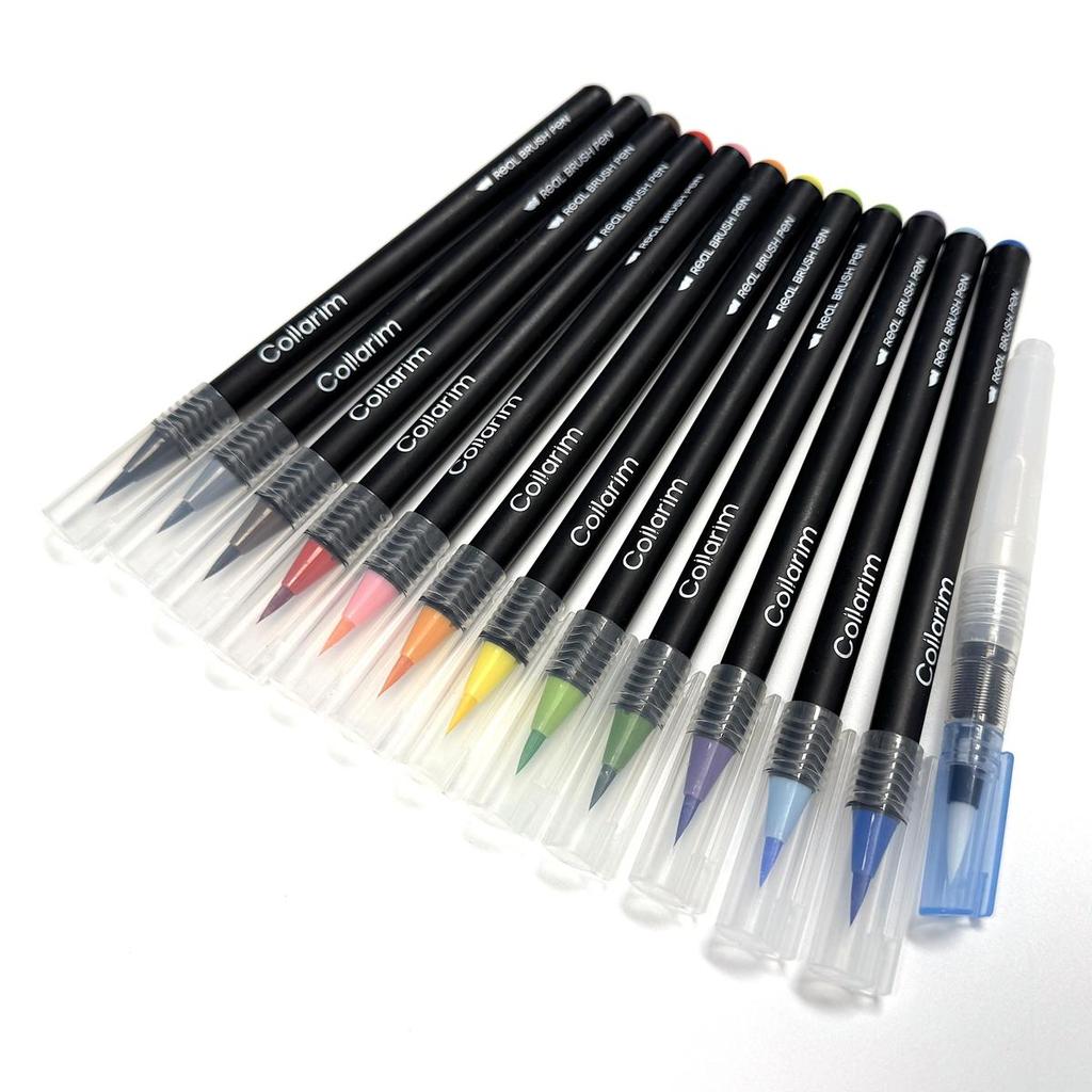 12 Colors Watercolor Brush Pens Set - Flexible Tip, Includes Water Brush & Travel Case