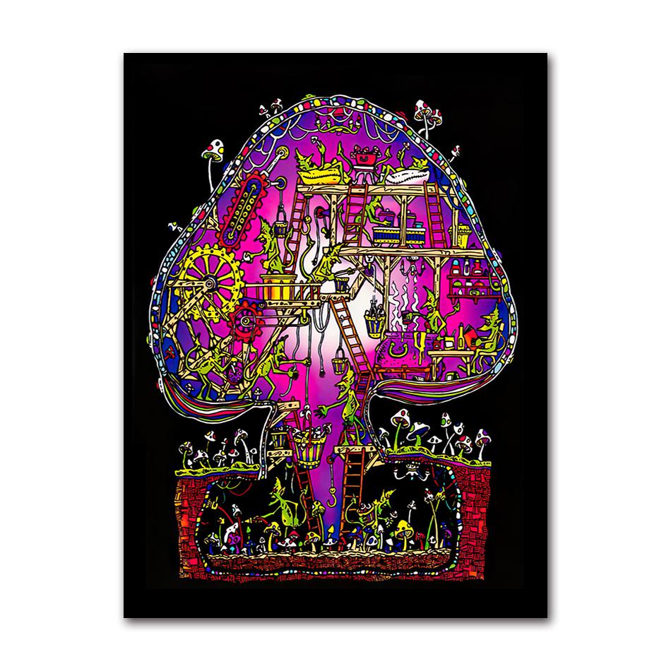 Posters and Print Psychedelic Magic Black light Wall Art Canvas Painting bilder cuadros Trippy Visual Mushroom Mind Education