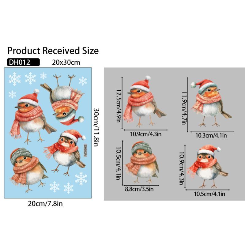 Christmas Static Window Clings Robin Snowflake Winter Design Non Adhesive for Xmas Home Office Glass Decor