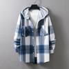 Весна и осень мужская повседневная рубашка с длинным рукавом в клетку с капюшоном мужская трендовая модная свободная рубашка куртка
