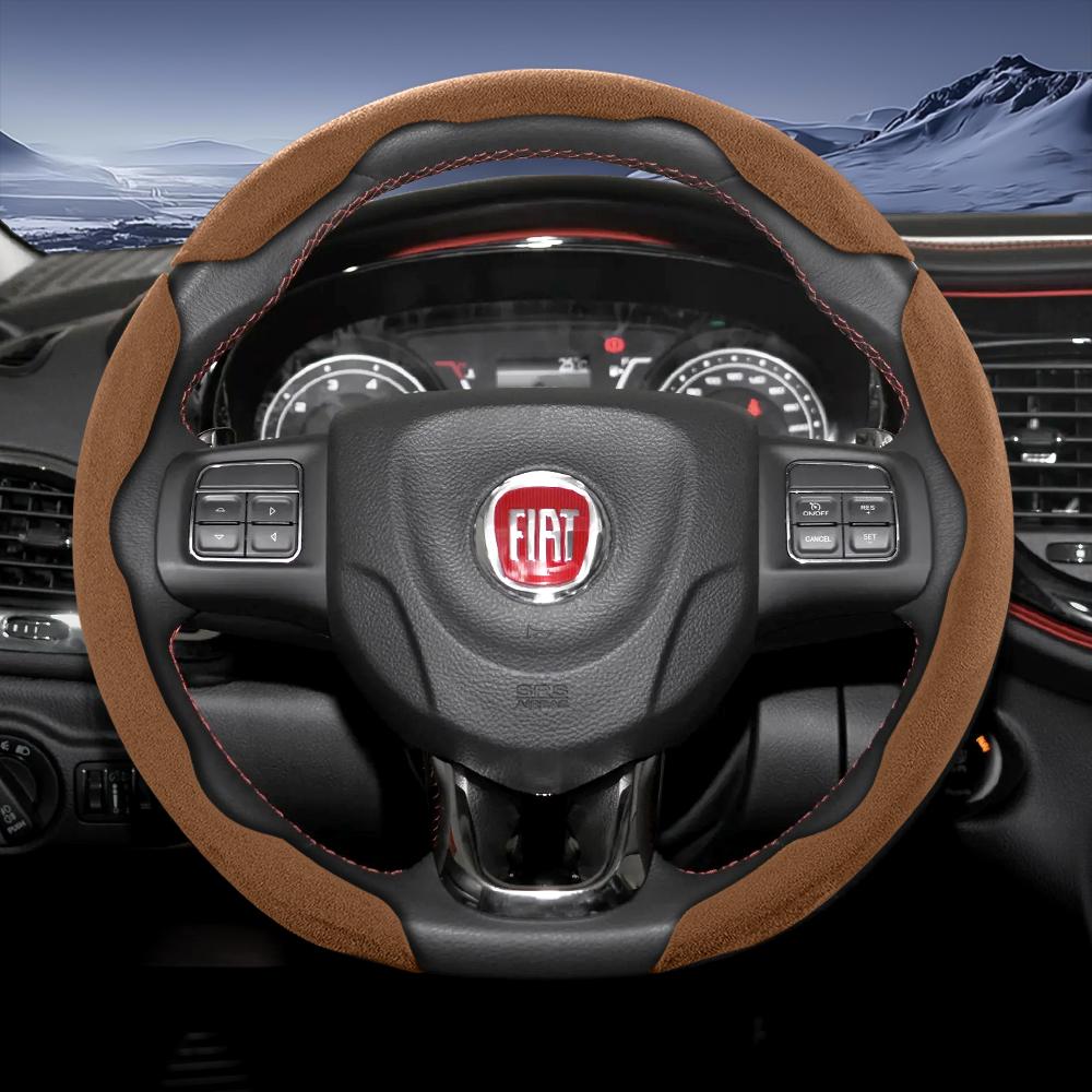 zkfan8 Suitable for Fiat Sports Suede Steering Wheel Cover, Split Snap-On Type, Non-Slip and Durable, for Models Such as 500 Panda Pandina Tipo Egea