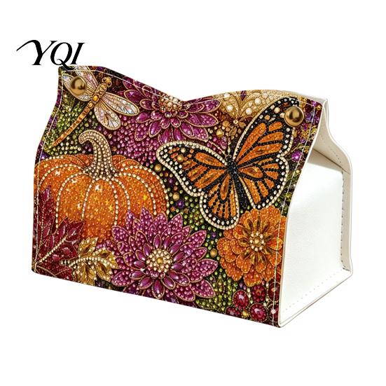 Handmade Paper Holder DIY Christmas Diamond Art Tissue Box, Sparkling Rhinestone PU Leather Napkin Craft Kits for Teens Holder, Rectangular