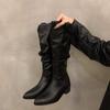 Women's Boots Boots Women's 2025 Autumn and Winter New V-mouth Maillard But Knee Thick Heel Pointed Pile Boots