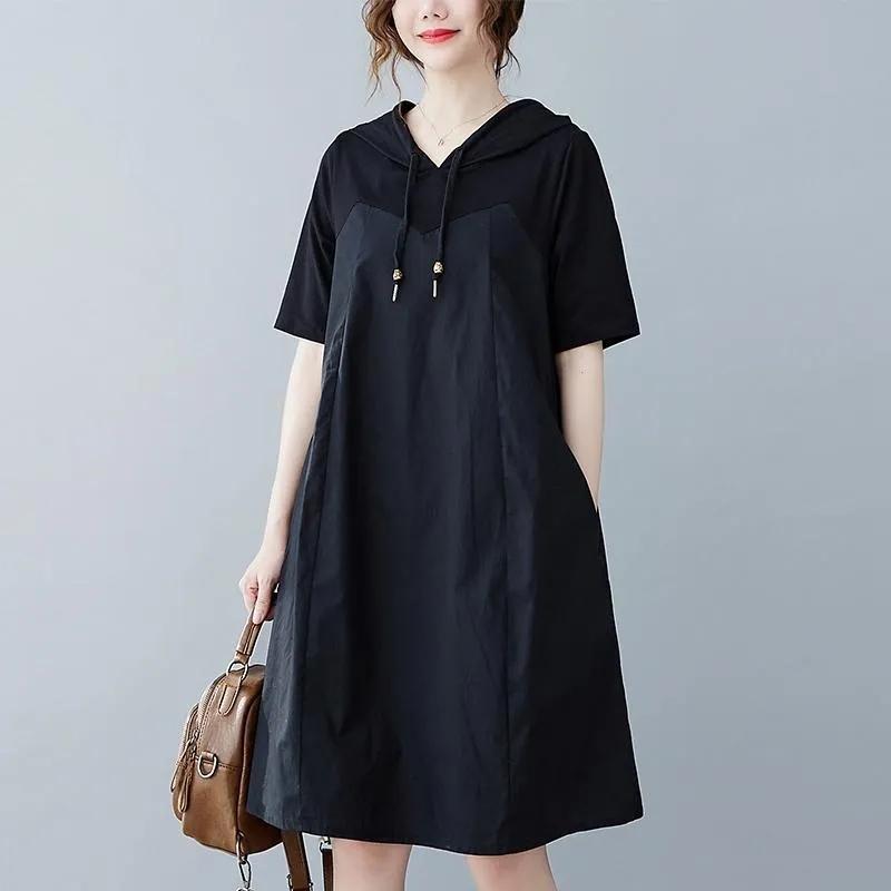 Платье большого размера, женское летнее хлопковое свободное облегающее платье, повседневная толстовка с капюшоном, длинная юбка