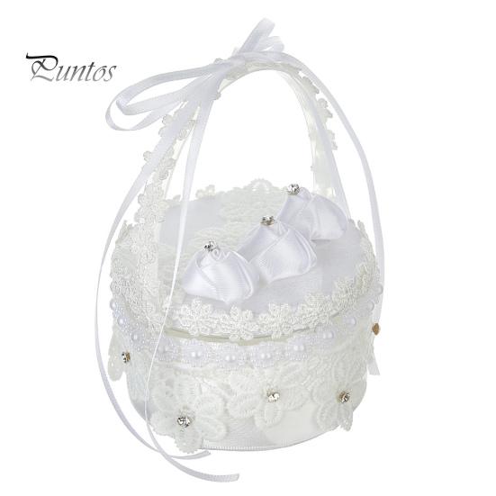 Белая кружевная коробочка для колец, держатель для свадебных колец с ручкой, подушка для колец с лентой и цветком для церемонии помолвки