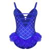 Womens Shiny Rhinestone Feather Leotard Deep V Neck Adjustable Spaghetti Straps Strappy Back Bodysuit