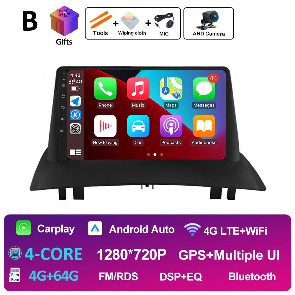 Для Renault Megane 2 2002 2003 2004 2005 - 2009 Беспроводная навигация Carplay GPS Android 14 DSP Стерео Авторадио Сенсорный экран 4G