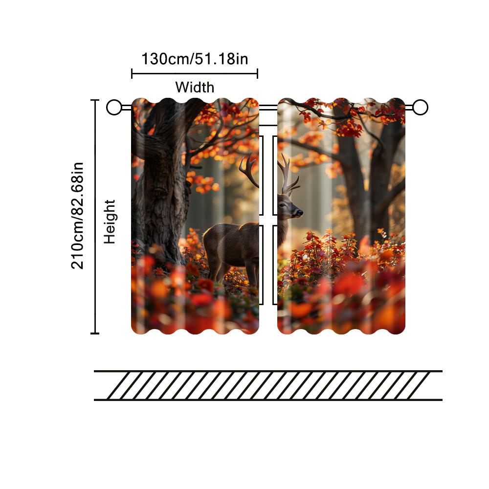 2 шт., фильтрующие шторы (исключая удилища, неподвижный, без батареек) Лесной олень для использования в спальнях и гостиных