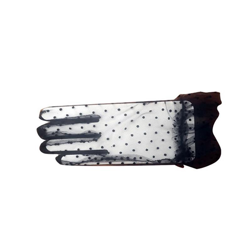Pair Grace Autumn Summer Women Short Tulle Gloves Stretchy Lace Spots Lotus