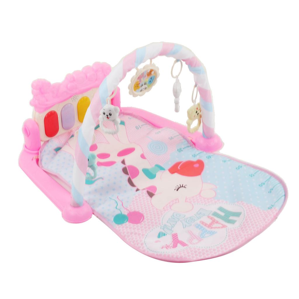 Baby Gym Play Mat Learning Sensory Sound Light Infant Kick Play Piano Mat with Rattles Toy Pink for