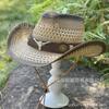 Bull Head Belt Hollow Two-color Straw Hat Men's Summer Outdoor Travel Shade Mountaineering Hat Western Cowboy Hat