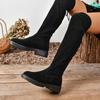 Faux Suede Female Heels Autumn Zipper Elastic Knee-high Boots for Women Tube Lace-up Thigh Gigh Boots Black Botas Mujer