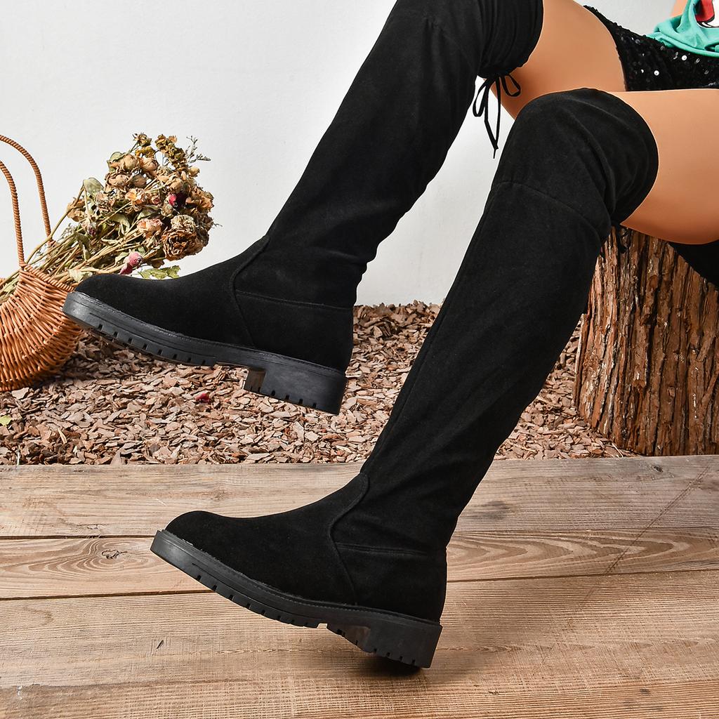 Women's Over The Knee Boots Retro Black Chunky Heel Riding Boots for Women Platform Shoes Outdoor Dress Casual Thigh High Boots