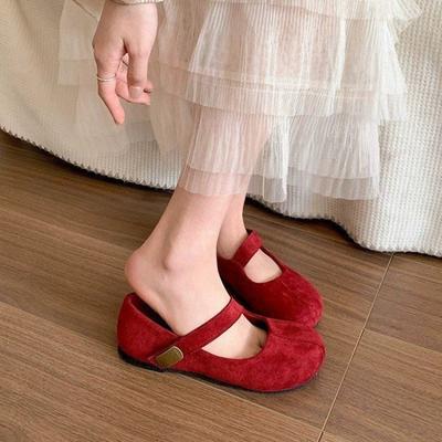 Красные туфли-лодочки в стиле ретро с круглым носком, неглубоким вырезом и плоской подошвой, женские новые осенние туфли Мэри Джейн на мягкой подошве