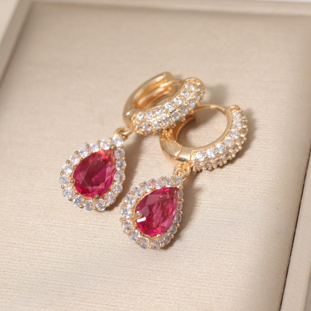 Sparkly Yellow Zirconia Teardrop Earrings for Women Fashion Earring Jewelry Wedding Party Accessories