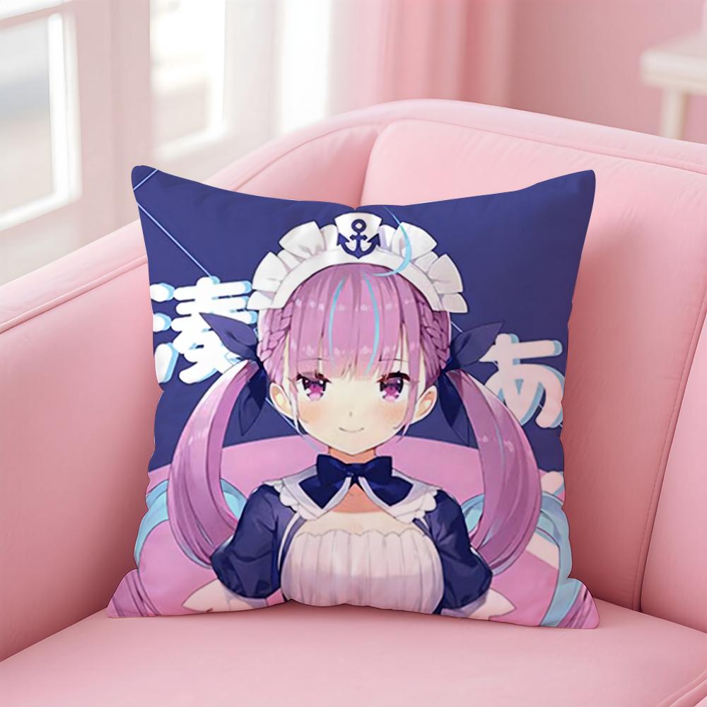 Cute Virtual Japanese Vtuber MMinato Aqua Cushion Cover Pillow Case Soft Skin Friendly Fabric Concealed Zipper
