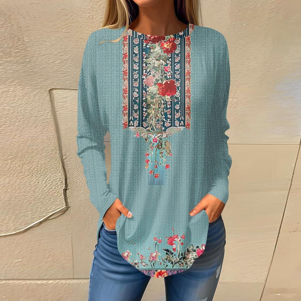 Женский модный пуловер с круглым вырезом и длинными рукавами с принтом