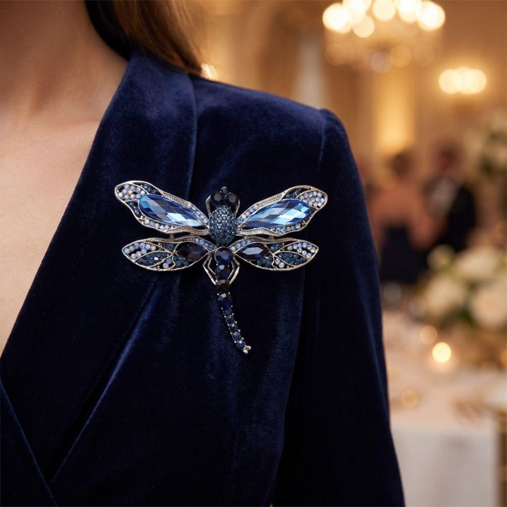 Elegant Rhinestone Brooch Zinc Zinc Alloy Women Brooches Gifts Crystal Dragonfly Badge Pin Blazer