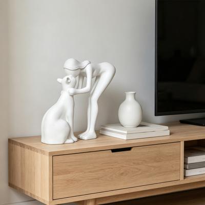 Минималистичная 3D-печатная статуэтка женщины, гладящей кошку, Черно-белая статуя любви, Современная арт-скульптура для стола, полки, домашнего декора, Креативный подарок для пар