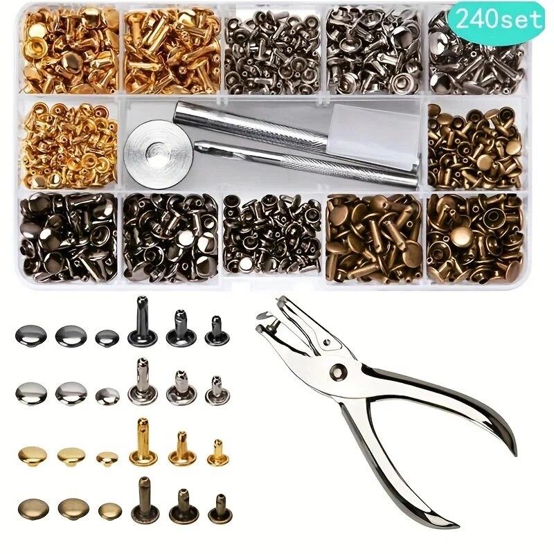 Metal Double Cap Rivets Studs Round Rivet for DIY Leather Craft Bag Belt Clothing Garment Shoes Pet Collar Fixing Tools