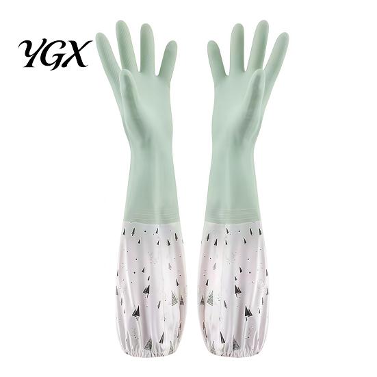 Wear Resistant Dish Gloves with Velvet Long Sleeves Dishwashing Gloves, Thick Fleece Lining Non-Slip Silicone Cleaning Thickened Winter Reusable