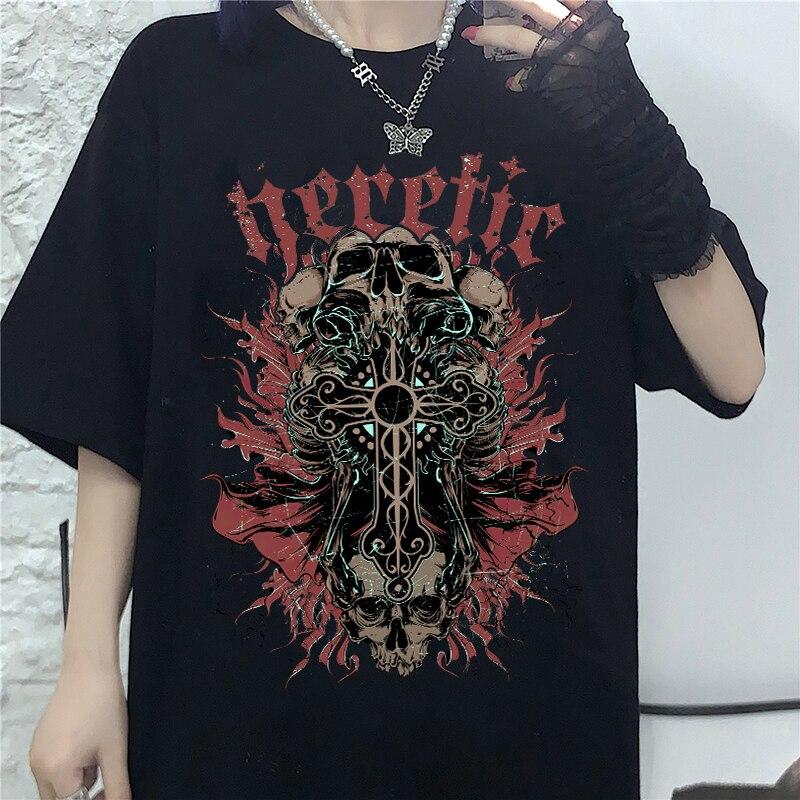 Summer Goth Female Horror Skull Loose Men and WomenT-shirt Punk Dark Grunge Streetwear Gothic Top T-shirts Harajuku Y2k Clothes