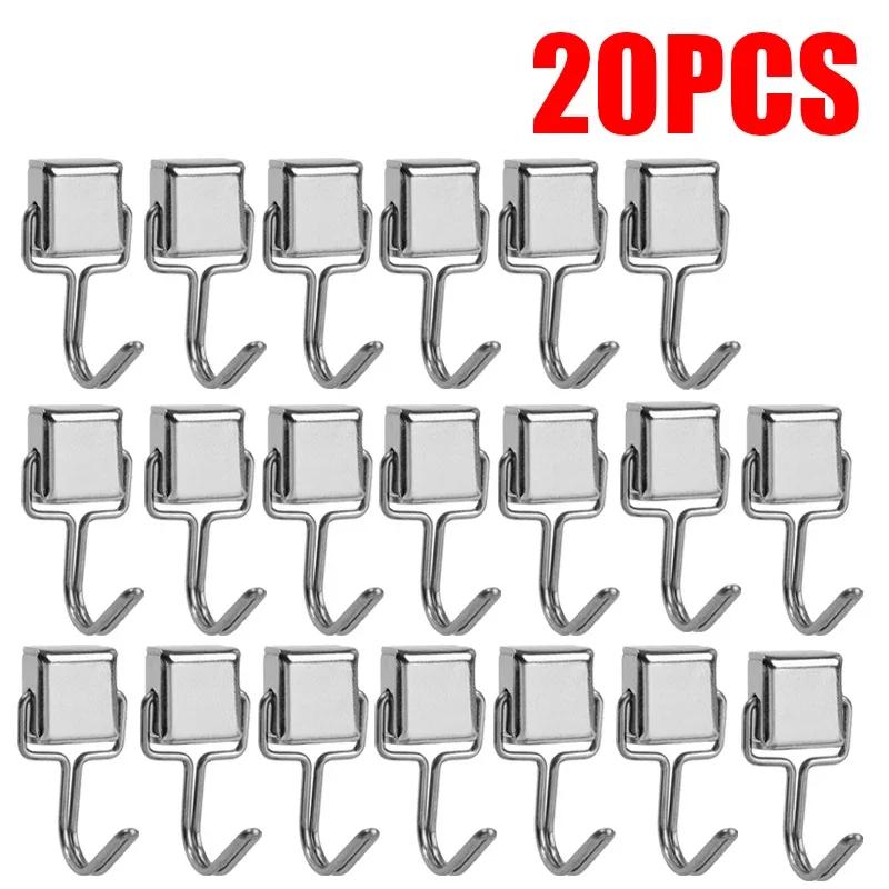 40/1PCS Strong Magnetic Hook 180° Rotating Hooks Silver Neodymium Wall-mounted Hanger Bathroom Kitchen Refrigerator Hanging Tool